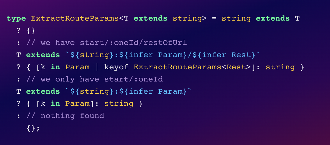 Extract route params type (via Template Literal Types)